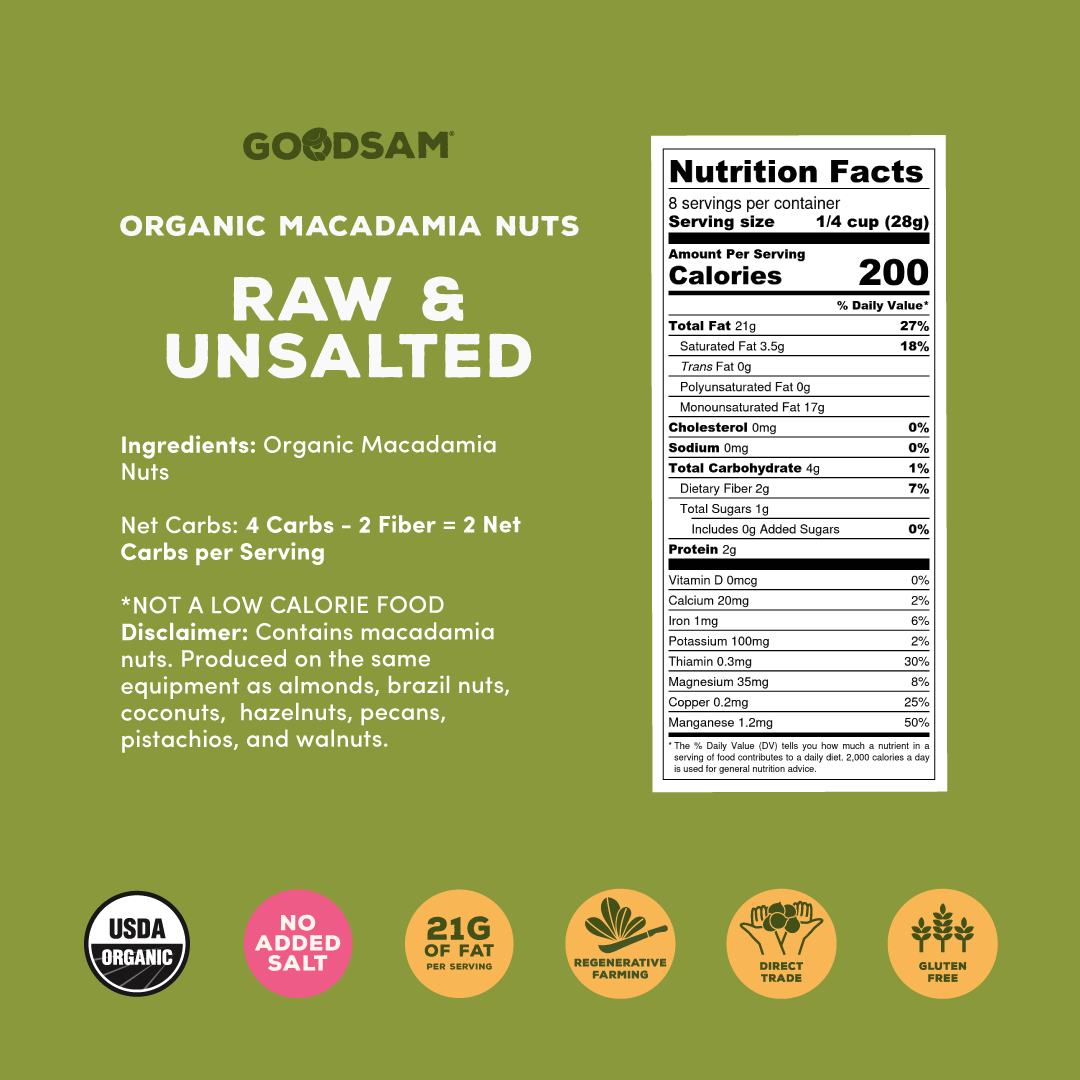 Organic Macadamia Nuts, Raw & Unsalted 4oz.